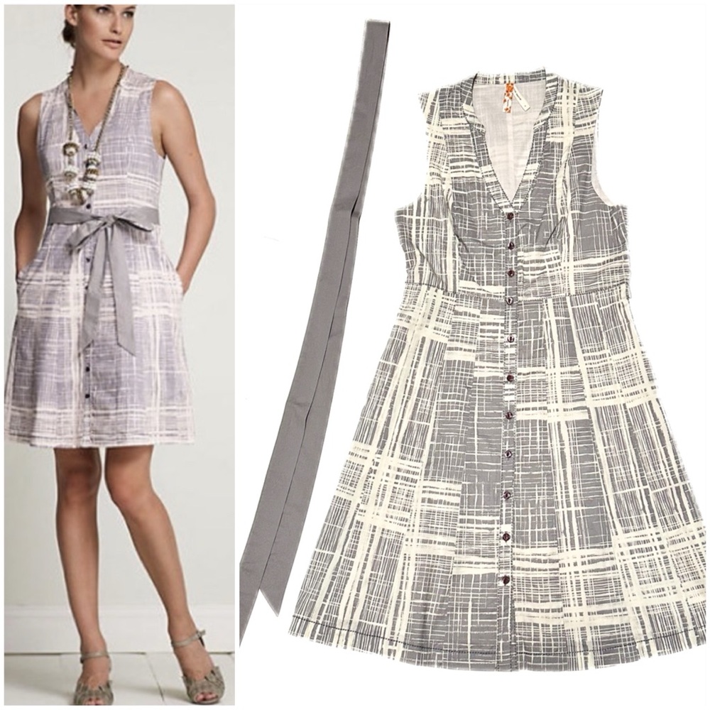 Anthropologie Maeve Magnifying Glass Dress Fit & Flare Button Up Sleeveless Midi